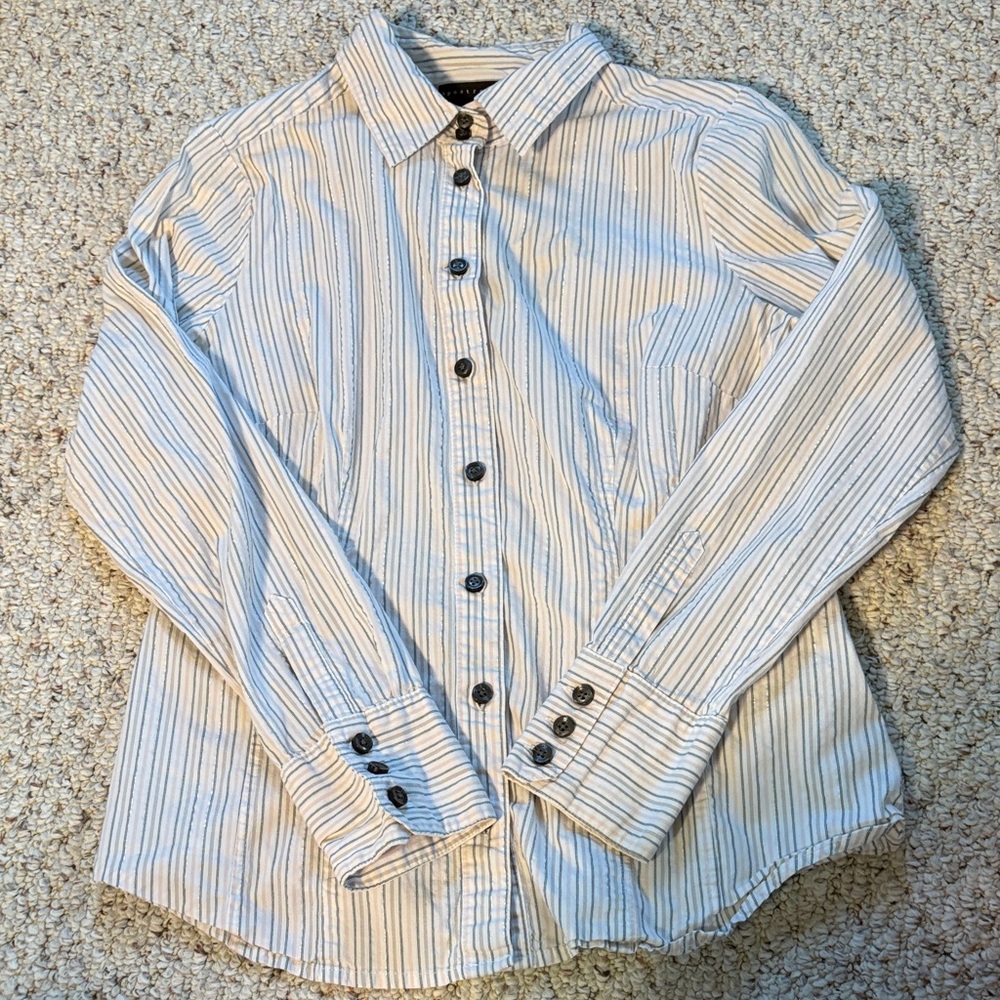 Apostrophe Blue and White Striped Button-Down Shirt